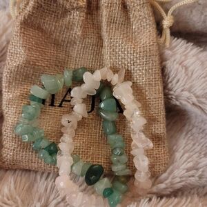 Green and White Stone Bracelet Set